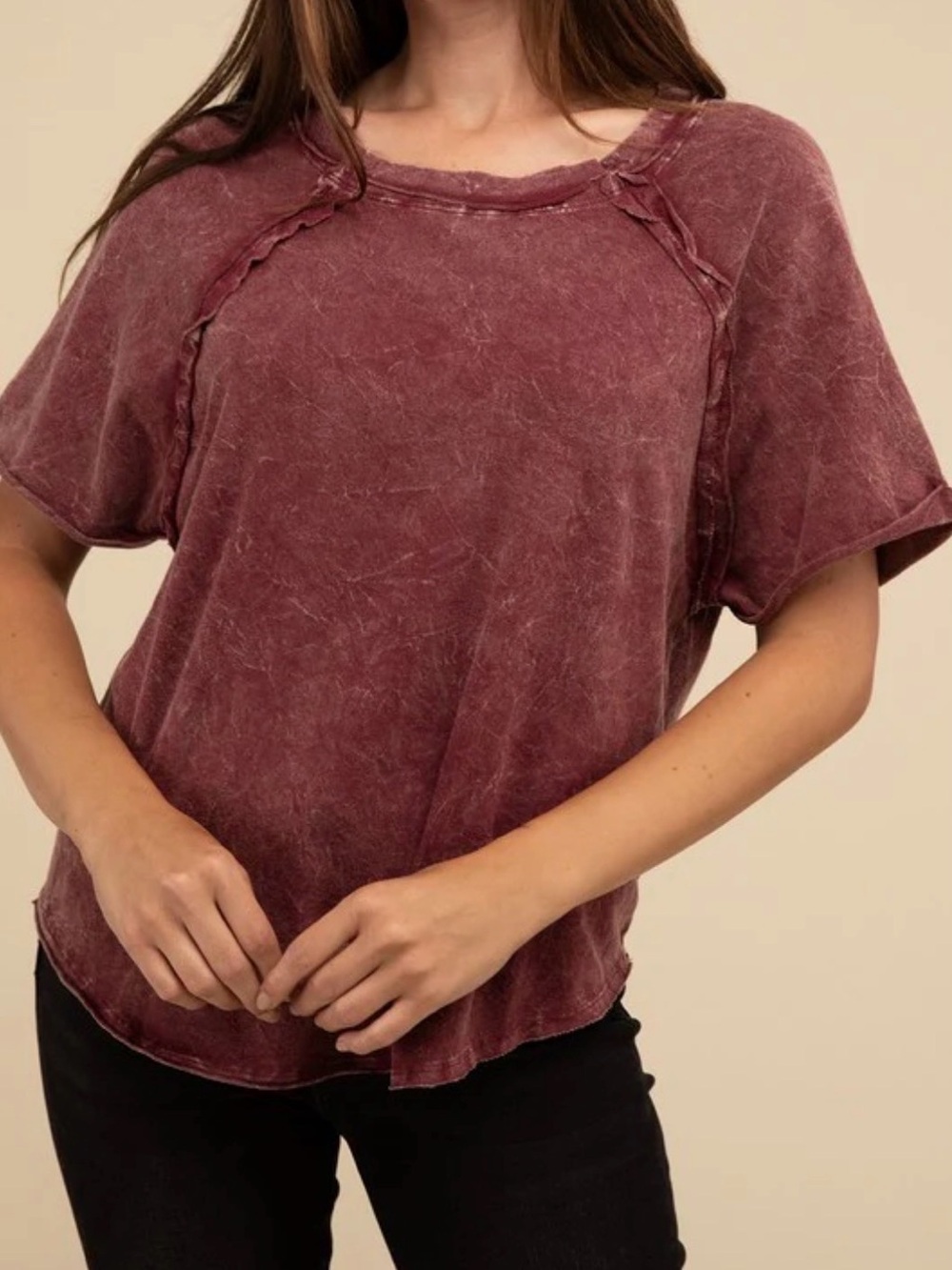 Zenana Back Patch Crinkle Washed Tee
